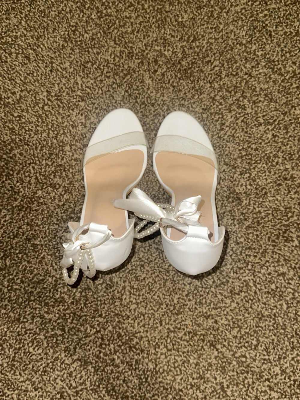 White and Clear Pearl Strap High Heels 3Inch